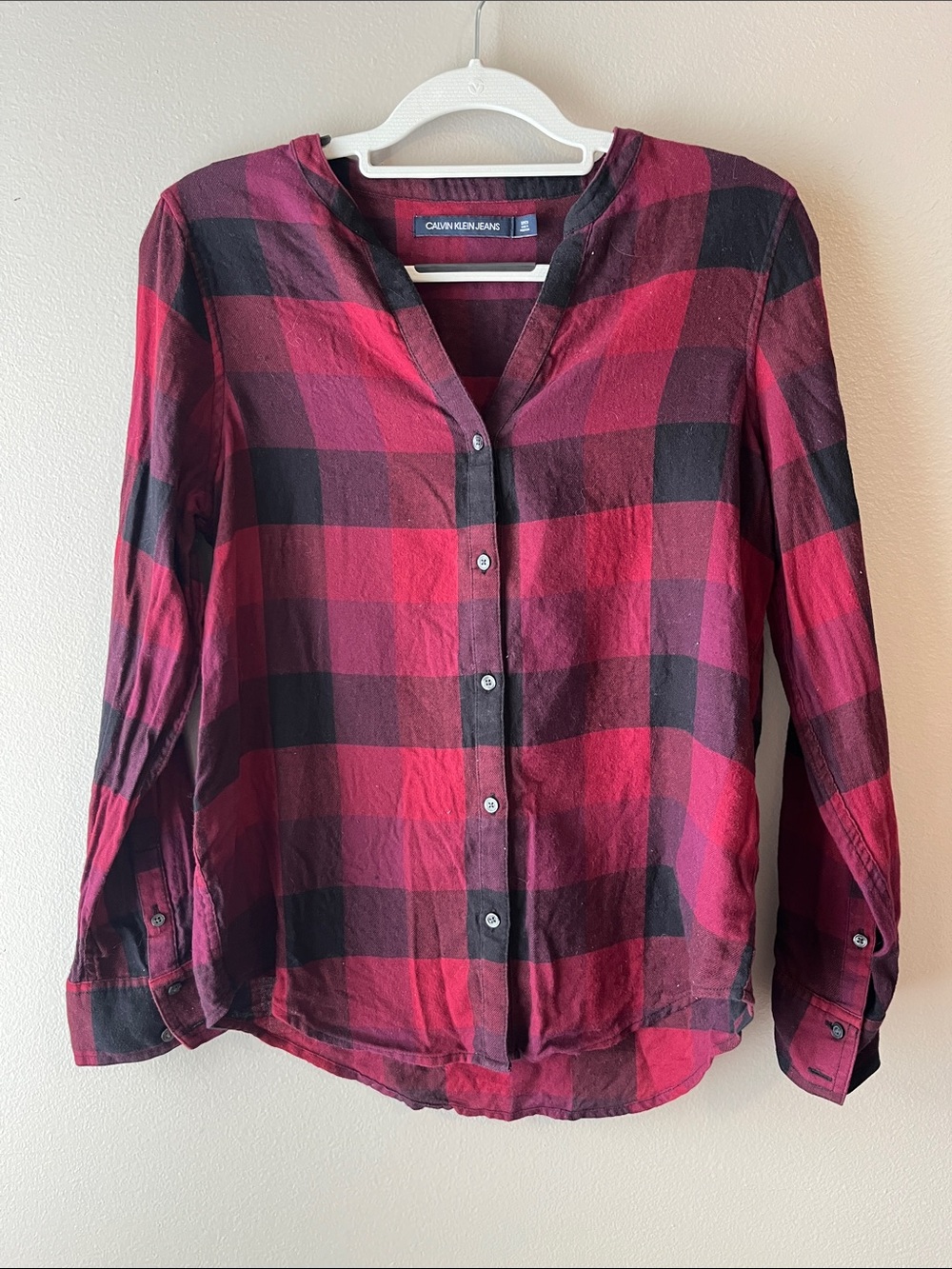 Calvin Klein Jeans Red & Black Plaid Button-Front Shirt